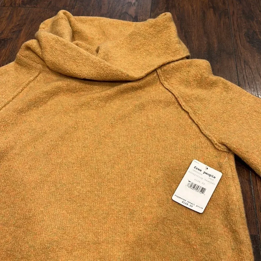 Free People Echo Beach Pullover XS mustard orange-yellow sweater Off-Shoulder - Picture 3 of 12